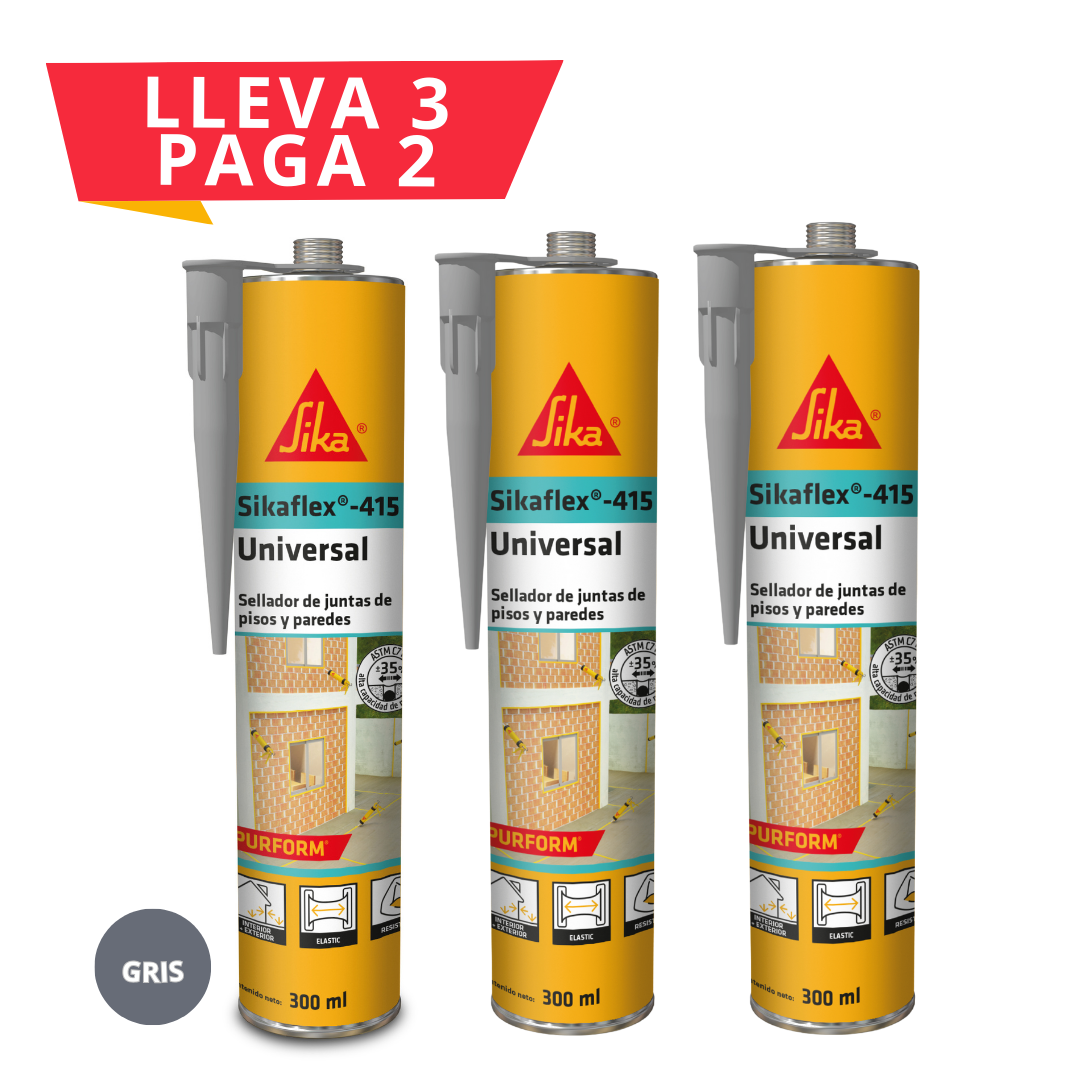 3x2 Sellador y Adhesivo para juntas Sikaflex 415 Universal Gris x 300ml