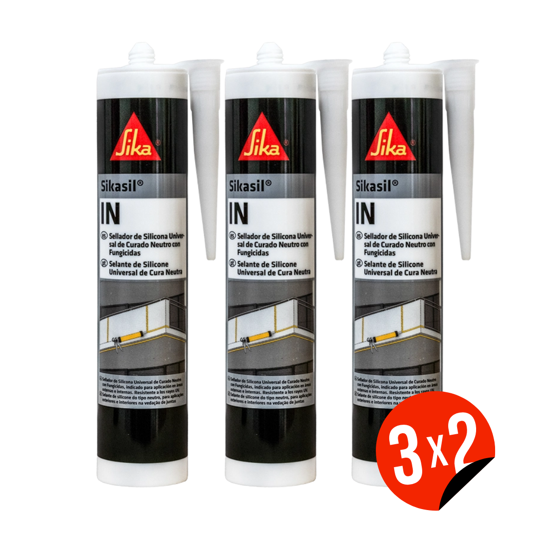 3x2 Silicona Neutra con fungicidas Sikasil®IN Transparente x280ml