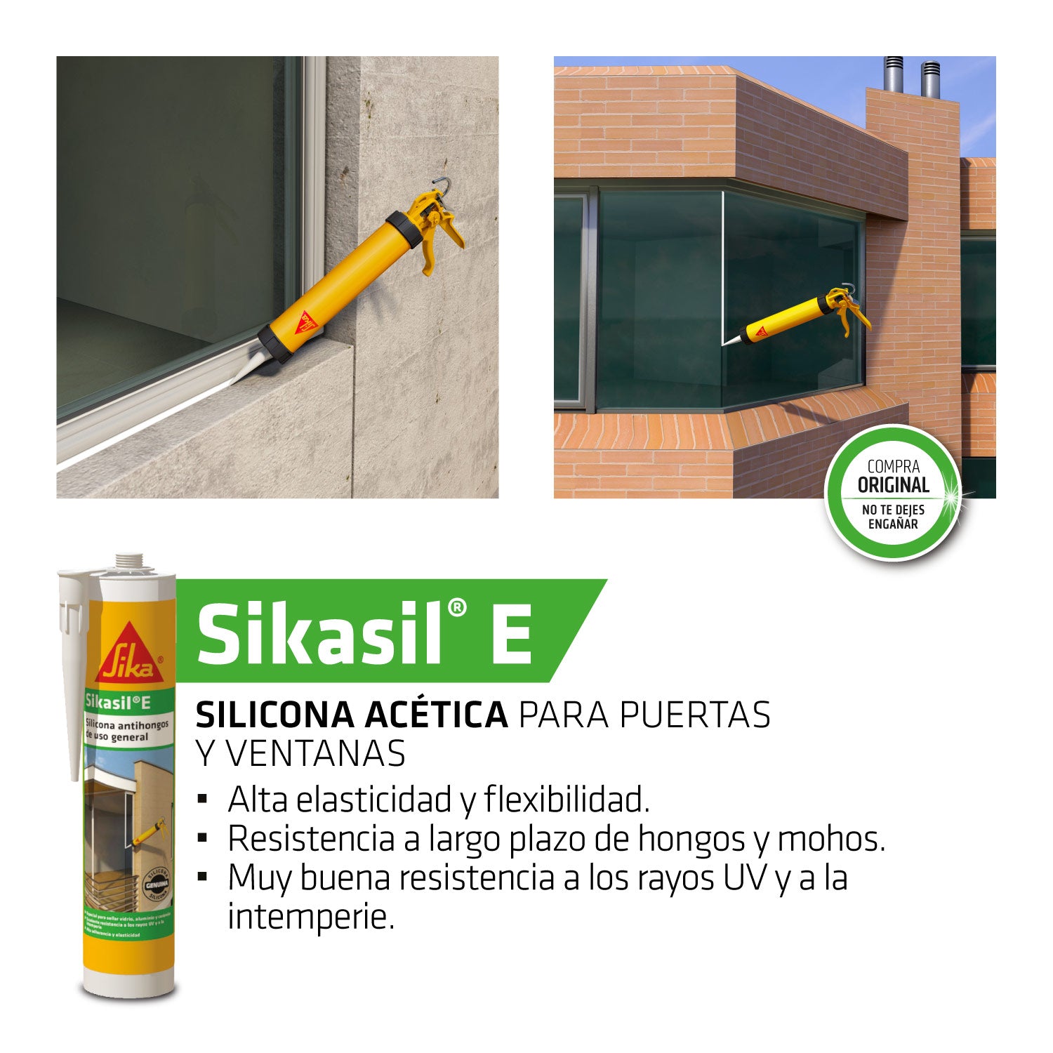 Silicona Acética Para Puertas Y Ventanas Sikasil E Transparente x 280ml