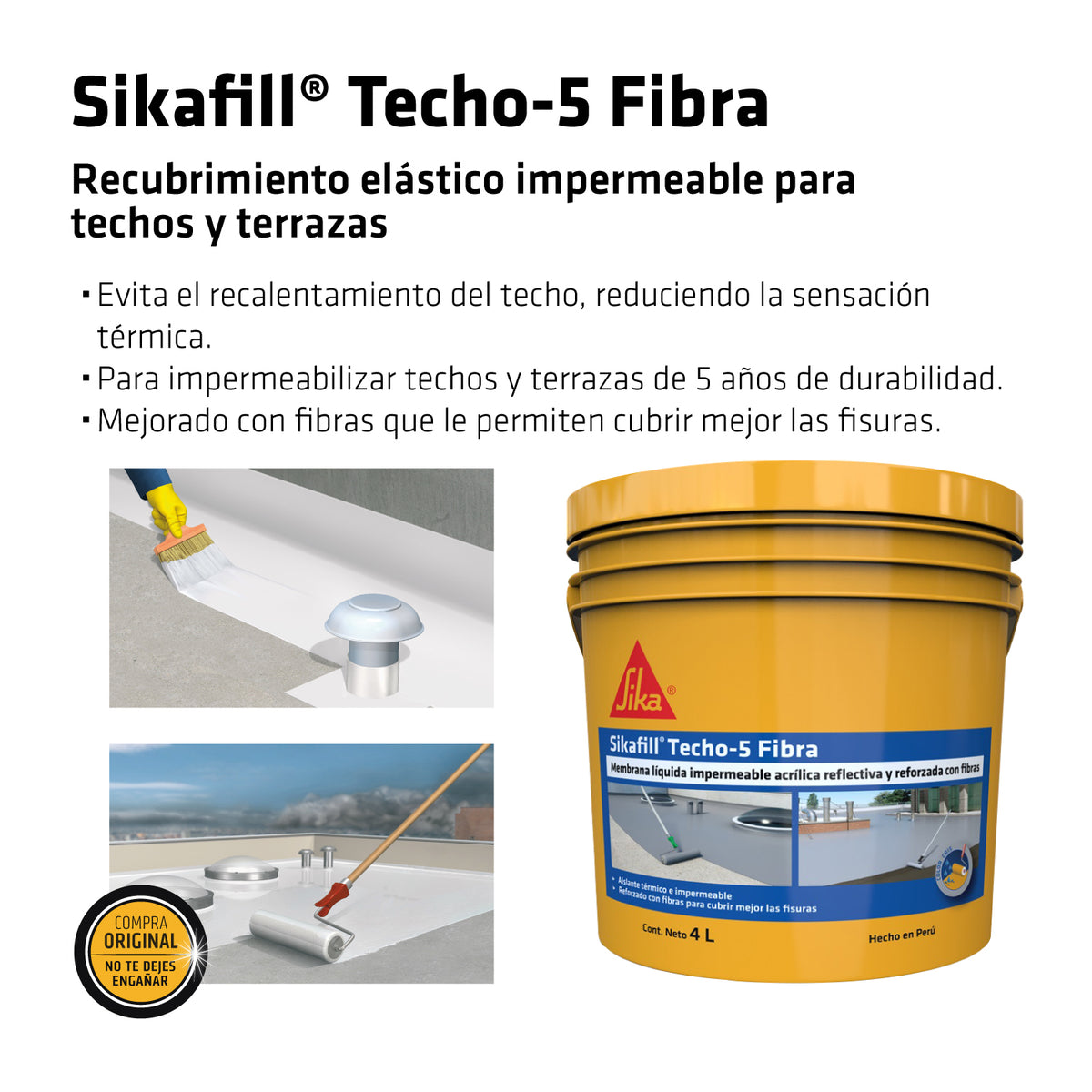Impermeabilizante para Techos Sikafill® Techo-5 Gris x 4 L + GRATIS SikaSeal®-176
