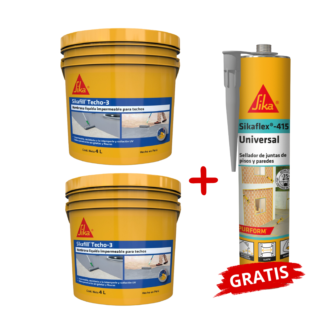 2 Impermeabilizante para techos Sikafill Techo 3 x 4L+Sikaflex 415 Gris