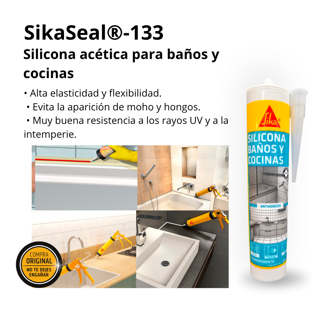 3x2 Sellador de Silicona con fungicida para baños y cocinas-SikaSeal®-133 Blanco