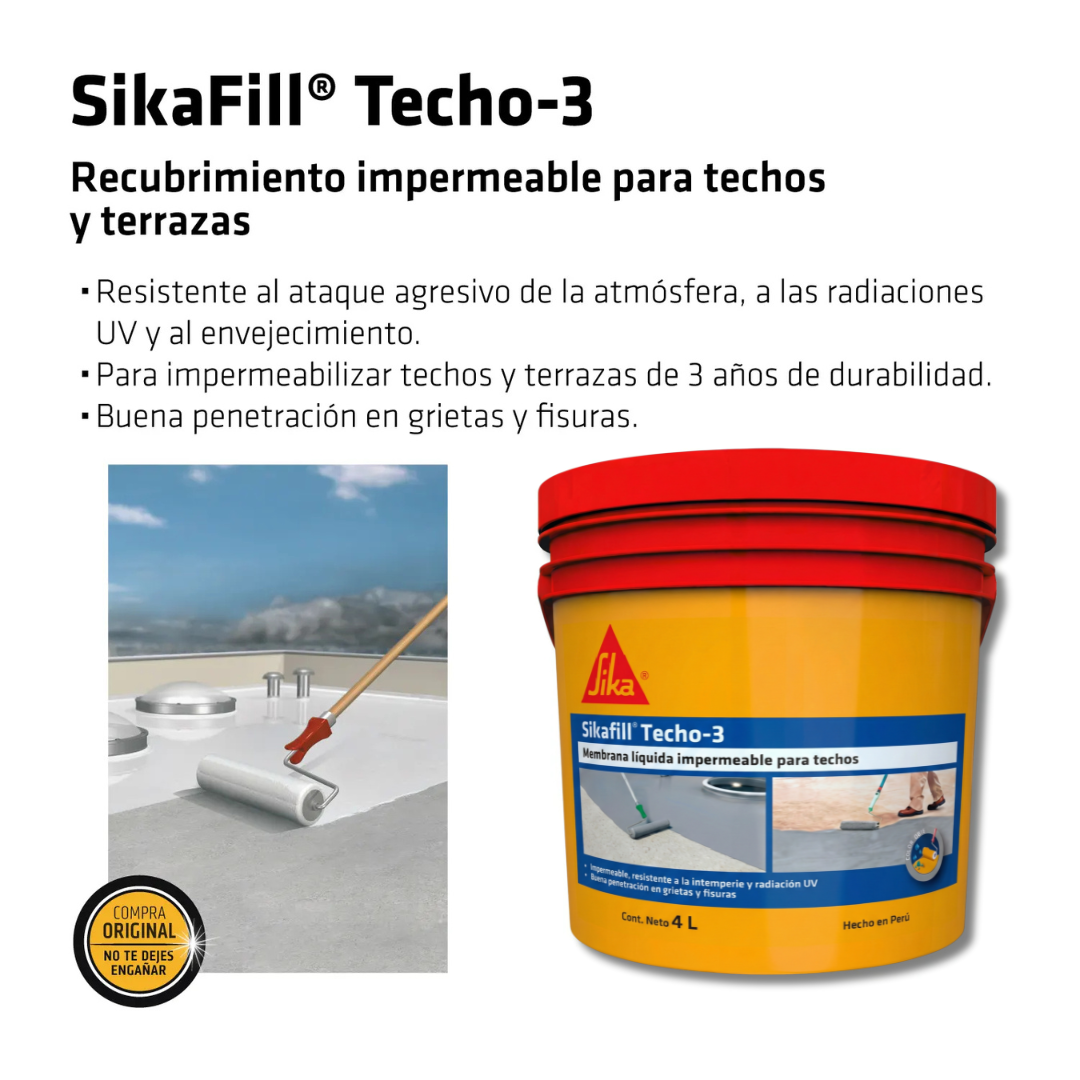 2 Impermeabilizante para techos Sikafill Techo 3 x 4L+Sikaflex 415 Gris