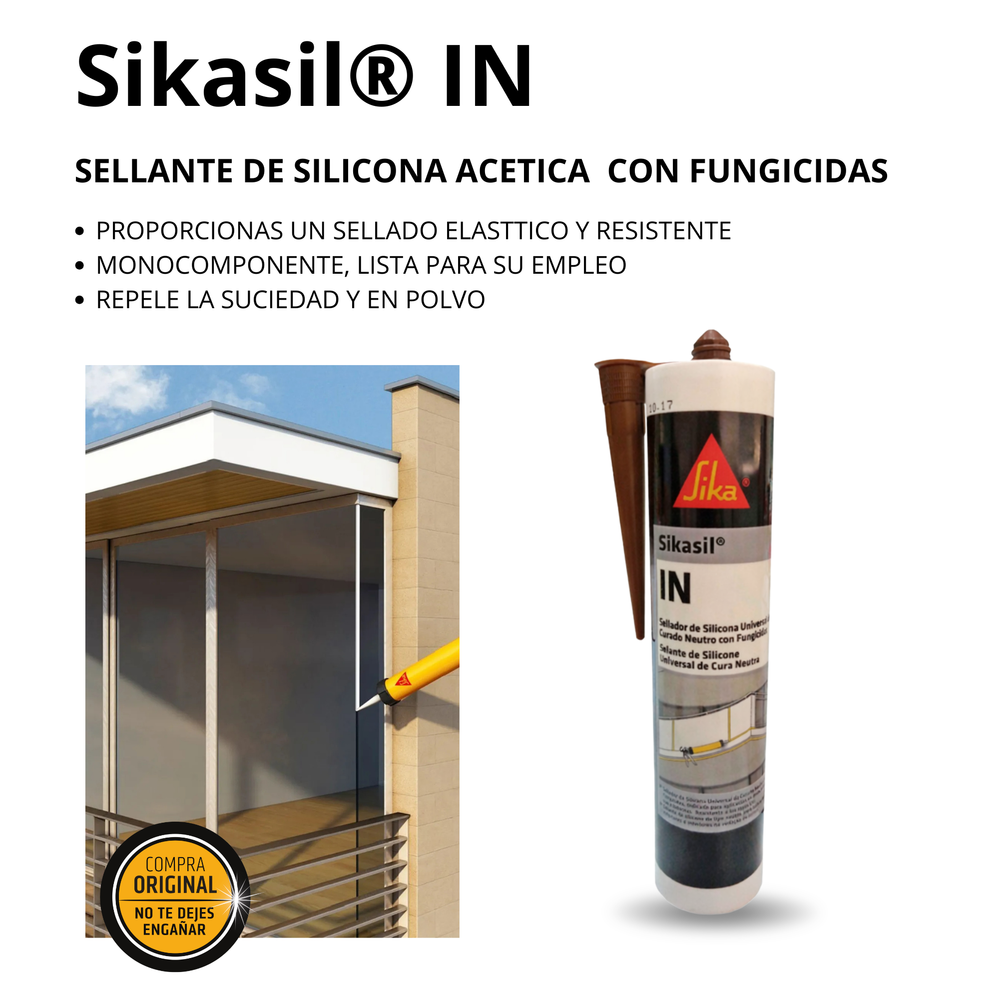 3x2 Silicona Neutra con Fungicidas Sikasil IN Café x 280ml