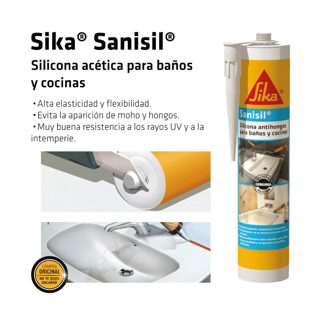 3x2 Silicona Antihongos p/ Baños y Cocinas Sika Sanisil Transparente 280ml + Gratis Sikafast 201