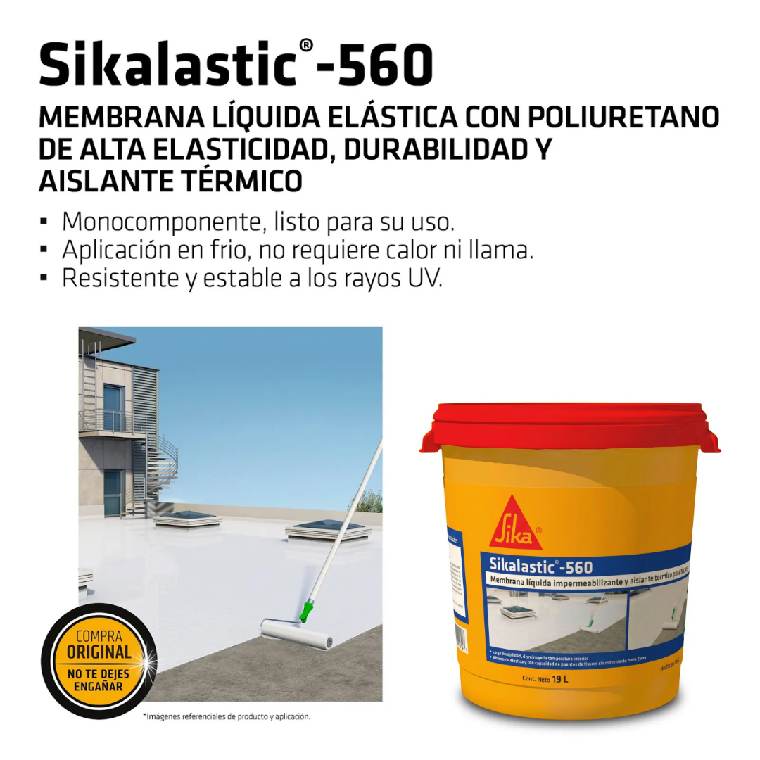 Membrana Líquida Impermeable con Poliuretano Sikalastic®-560 x 19L Blanco