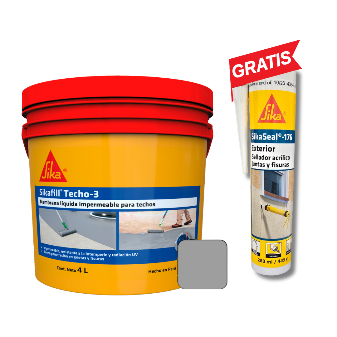Impermeabilizante para Techos Sikafill® Techo-3 Gris x 4 L + GRATIS SikaSeal®-176