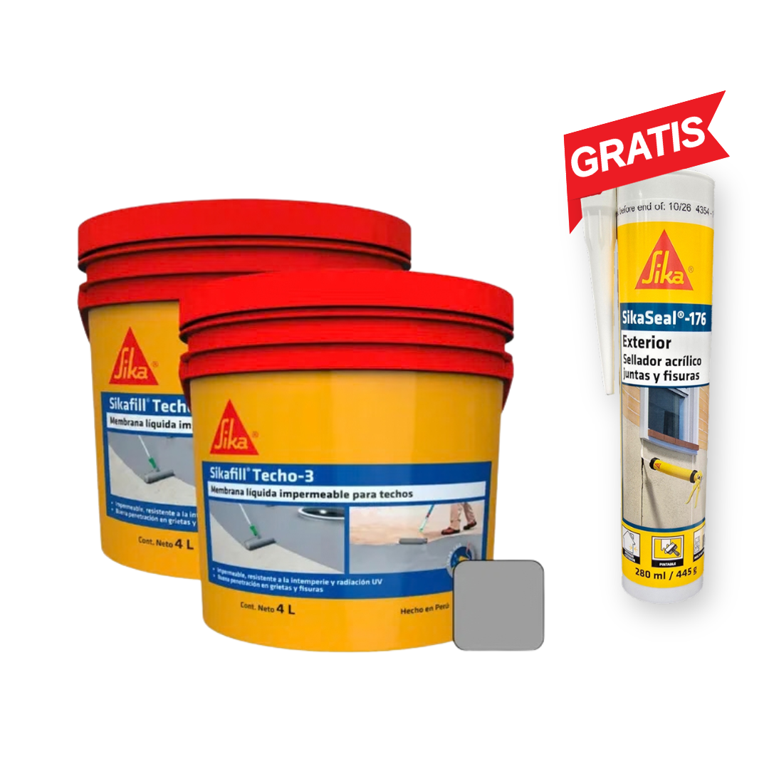 Pack 2 Impermeabilizante para Techos Sikafill® Techo-3 Gris x 4 L + GRATIS SikaSeal®-176