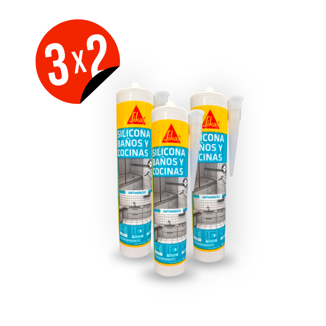 3x2 Sellador de Silicona con fungicida para baños y cocinas-Sika Seal®-133 Blanco