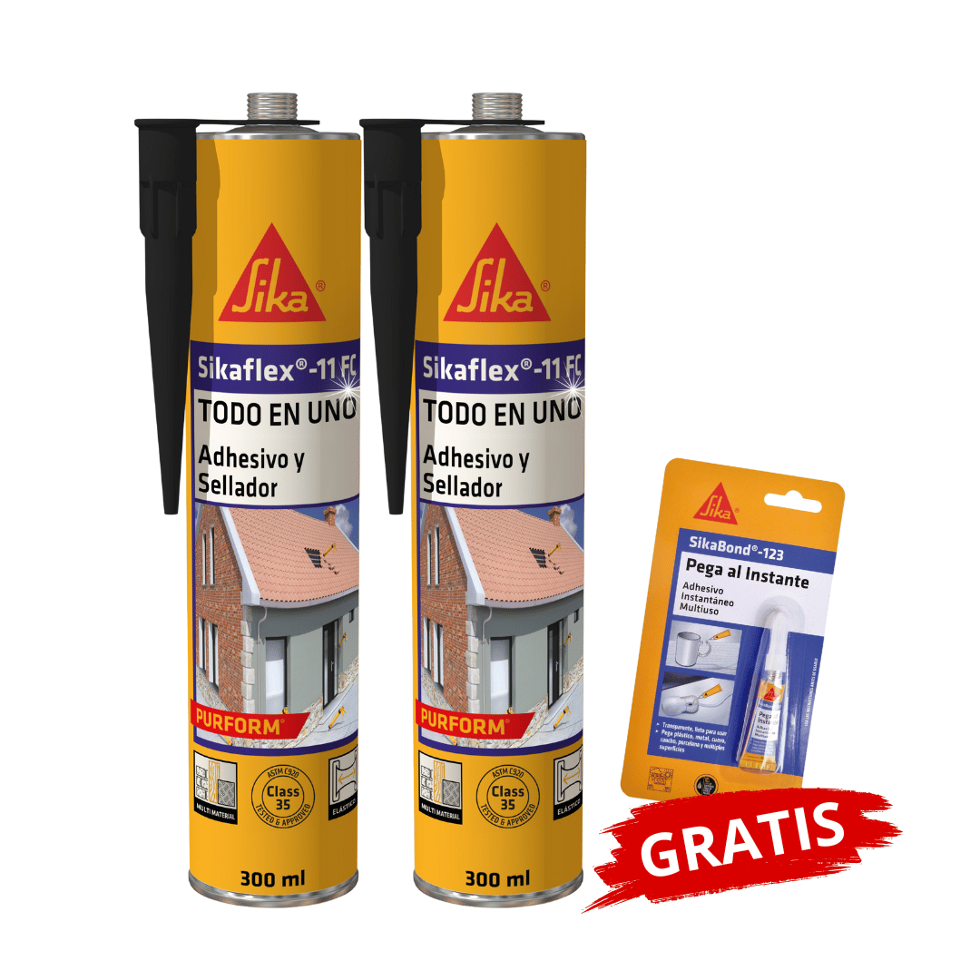 Pack 2 Adhesivo y Sellador Sikaflex®-11 FC Purform® Negro x 300 ml Gratis Sikabond 123