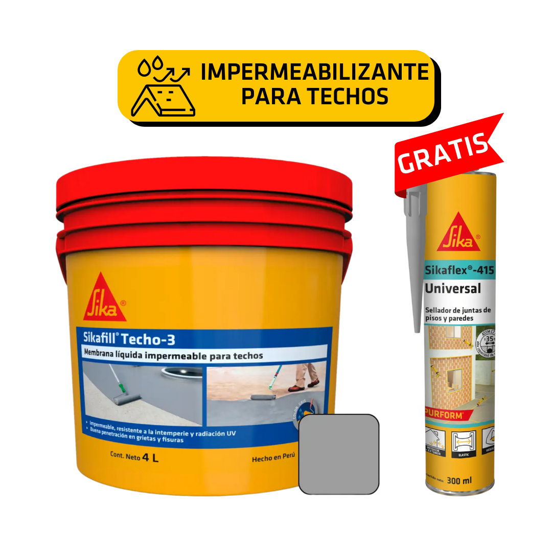 1 Impermeabilizante para techos Sikafill Techo 3 Gris x4L Gratis 1 Sikaflex 415 Gris x300ml