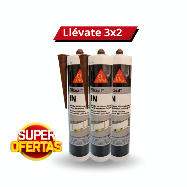 3x2 Silicona Neutra con Fungicidas Sikasil IN Café x 280ml
