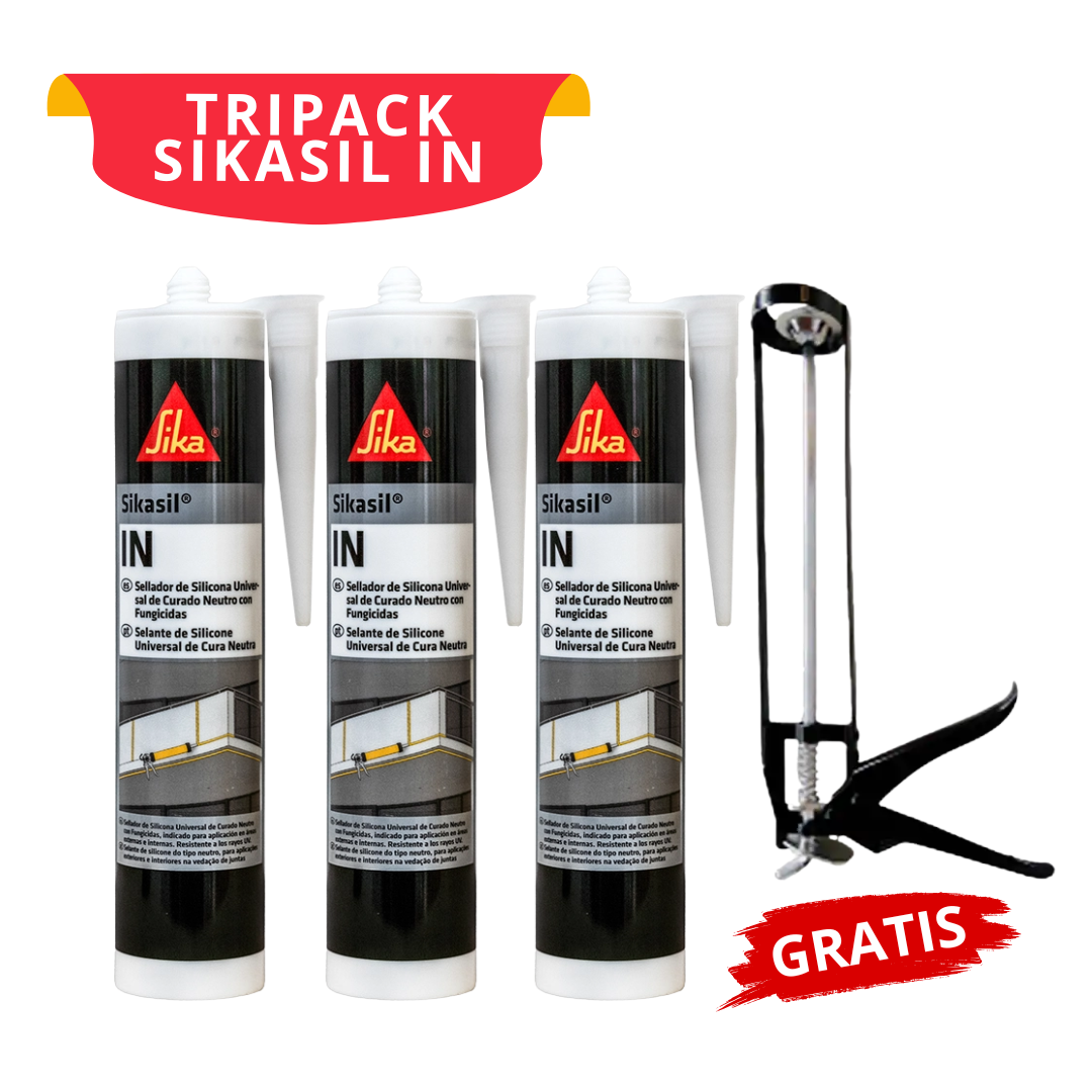 Tripack Silicona Neutra Sikasil® IN Transparentex280ml + Pistola