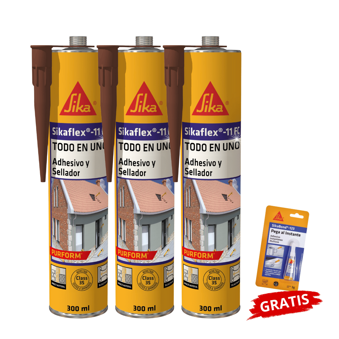 Tripack Adhesivo y Sellador Sikaflex®-11 FC Purform® Marrón x 300 ml Gratis Sikabond 123