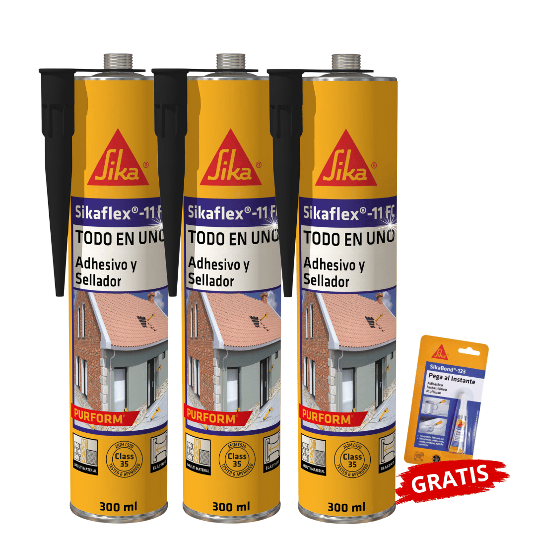 Tripack Adhesivo y Sellador Sikaflex®-11 FC Purform® Negro x 300 ml Gratis Sikabond 123