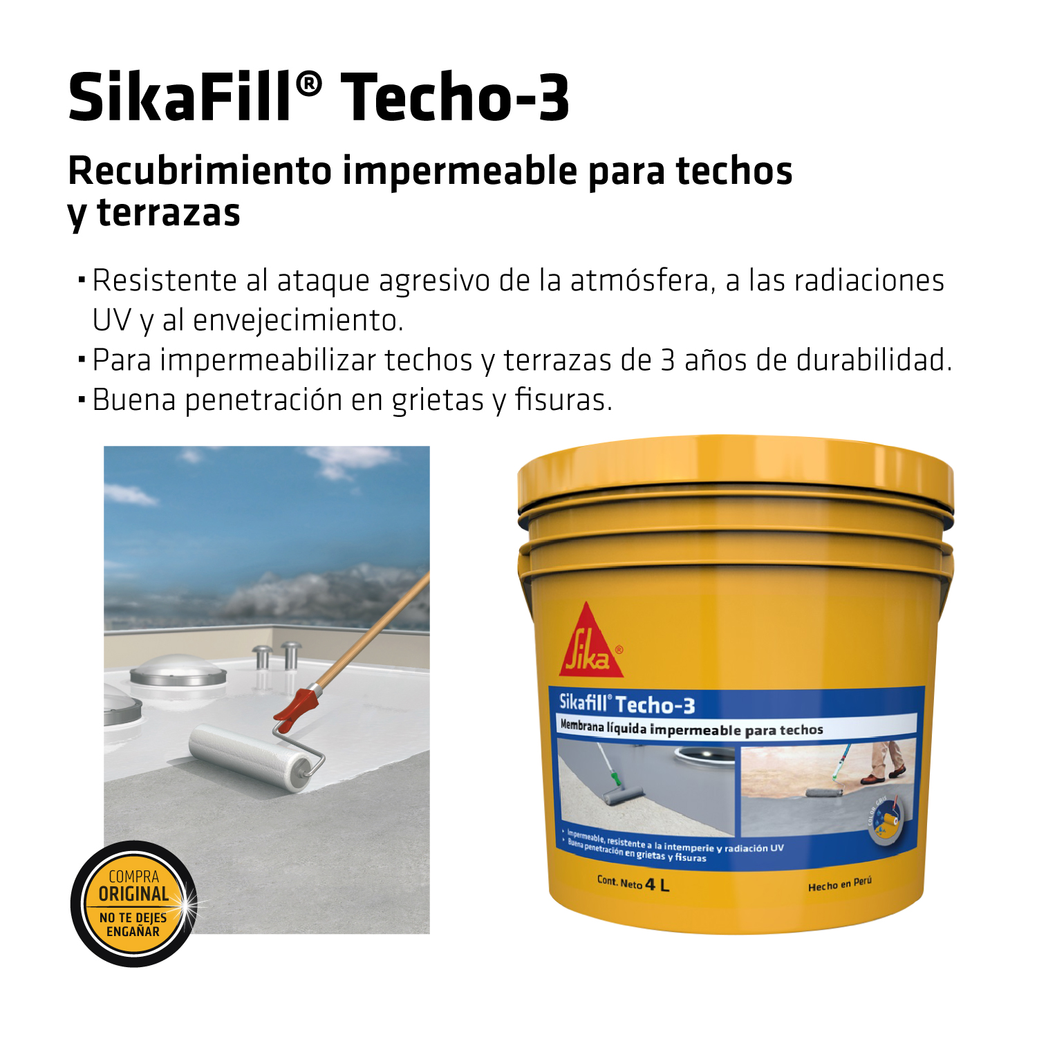 1 Impermeabilizante para techos Sikafill Techo 3 Gris x4L Gratis 1 Sikaflex 415 Gris x300ml