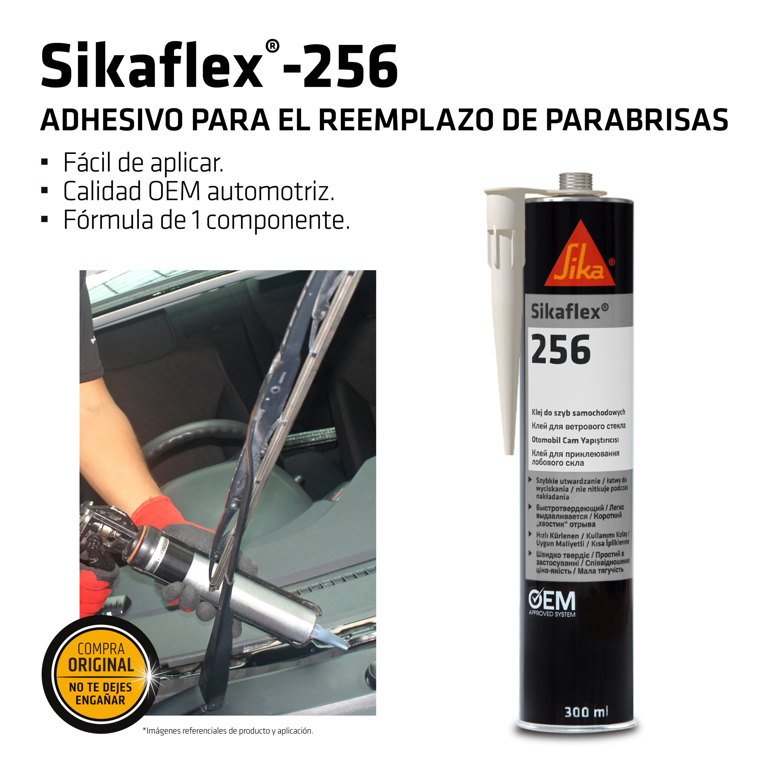 Adhesivo Estructural Parabrisas Sikaflex®- 256 Negro x 300 ml