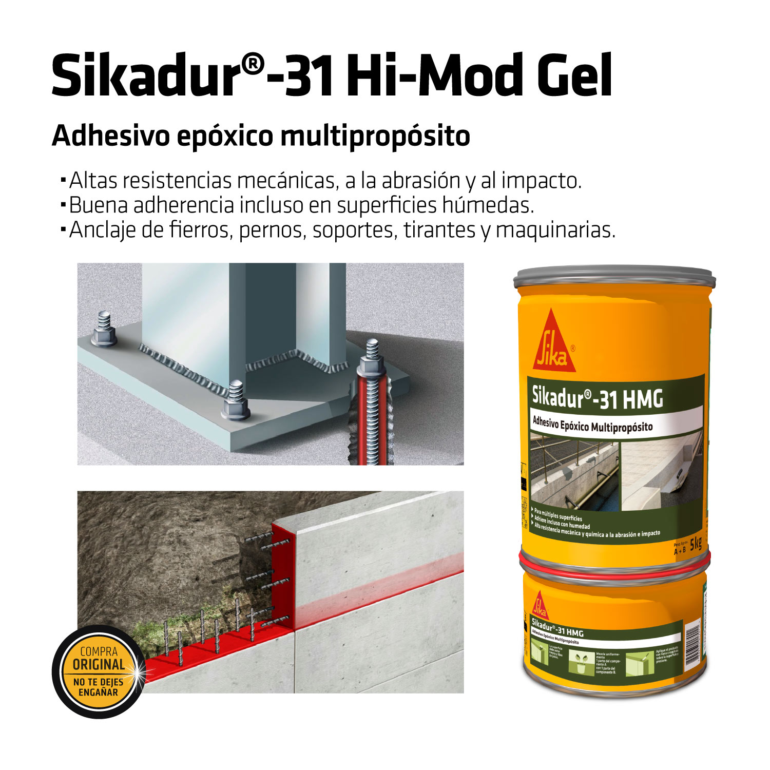Adhesivo Epóxico para Anclajes Sikadur®-31 Hi-Mod Gel x 1Kg