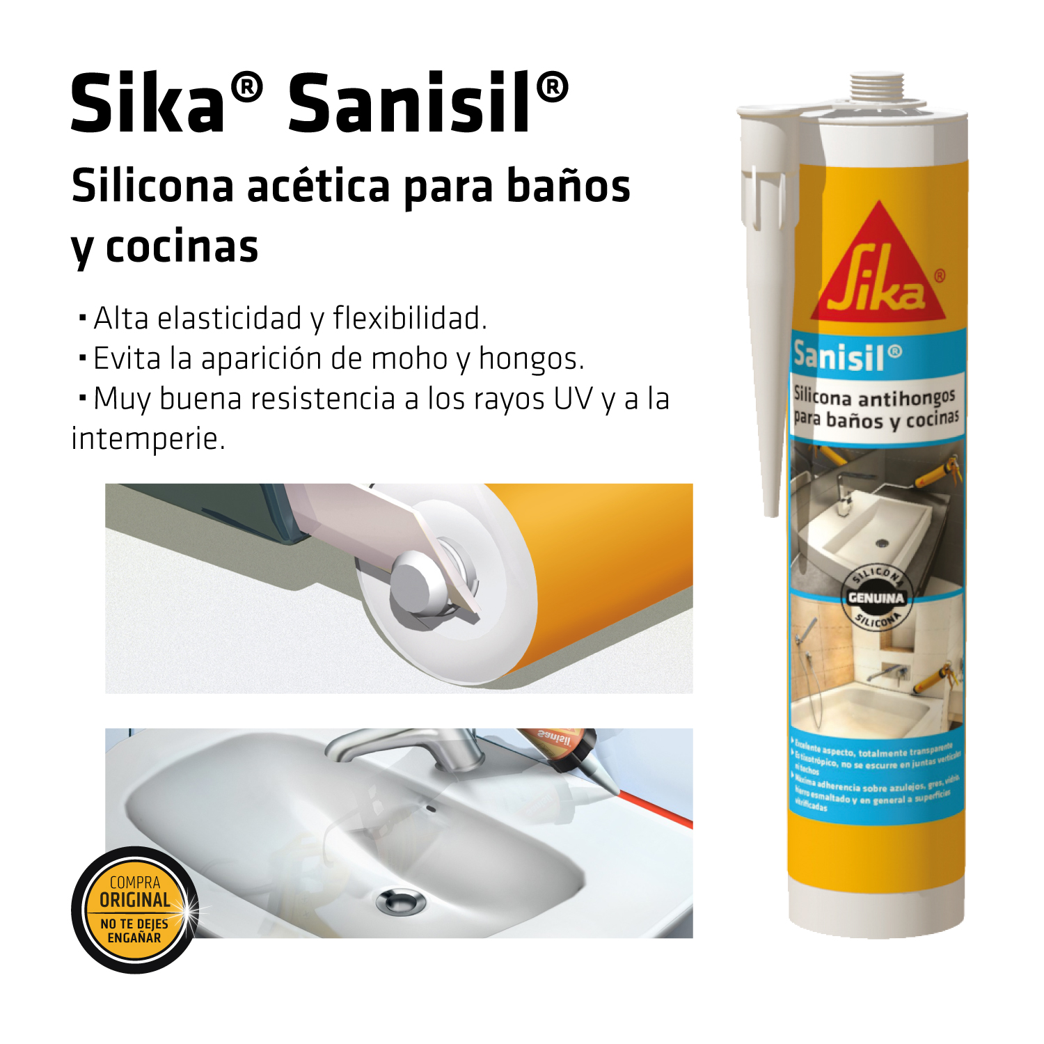 Silicona para baños y cocinas Sika® Sanisil® x 300 ml