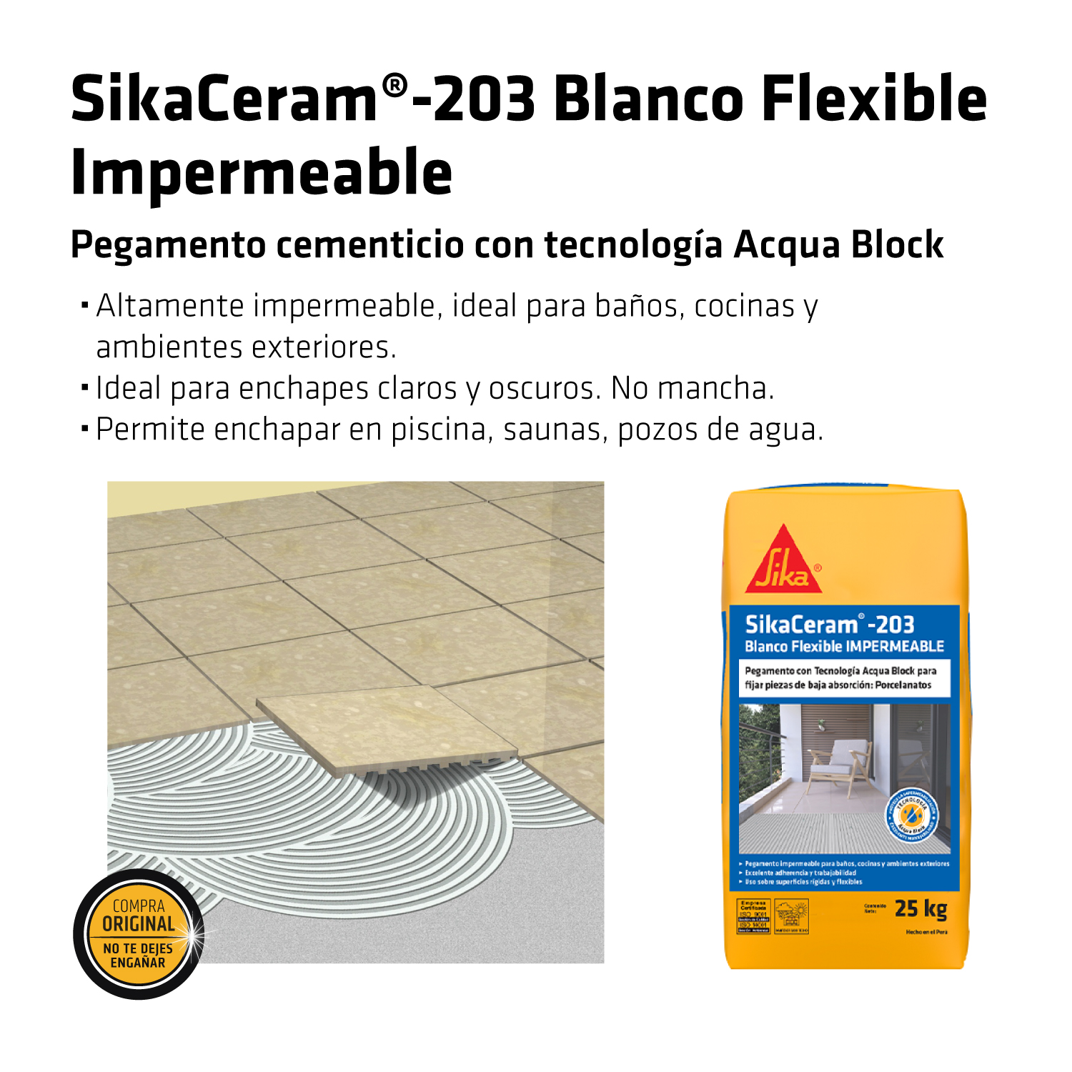 SikaCeram® - 203 Blanco Flexible Impermeable x 25Kg