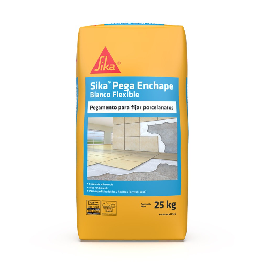 Pegamento para Porcelanatos Sika® Pega Enchape Blanco Flexible x 25Kg