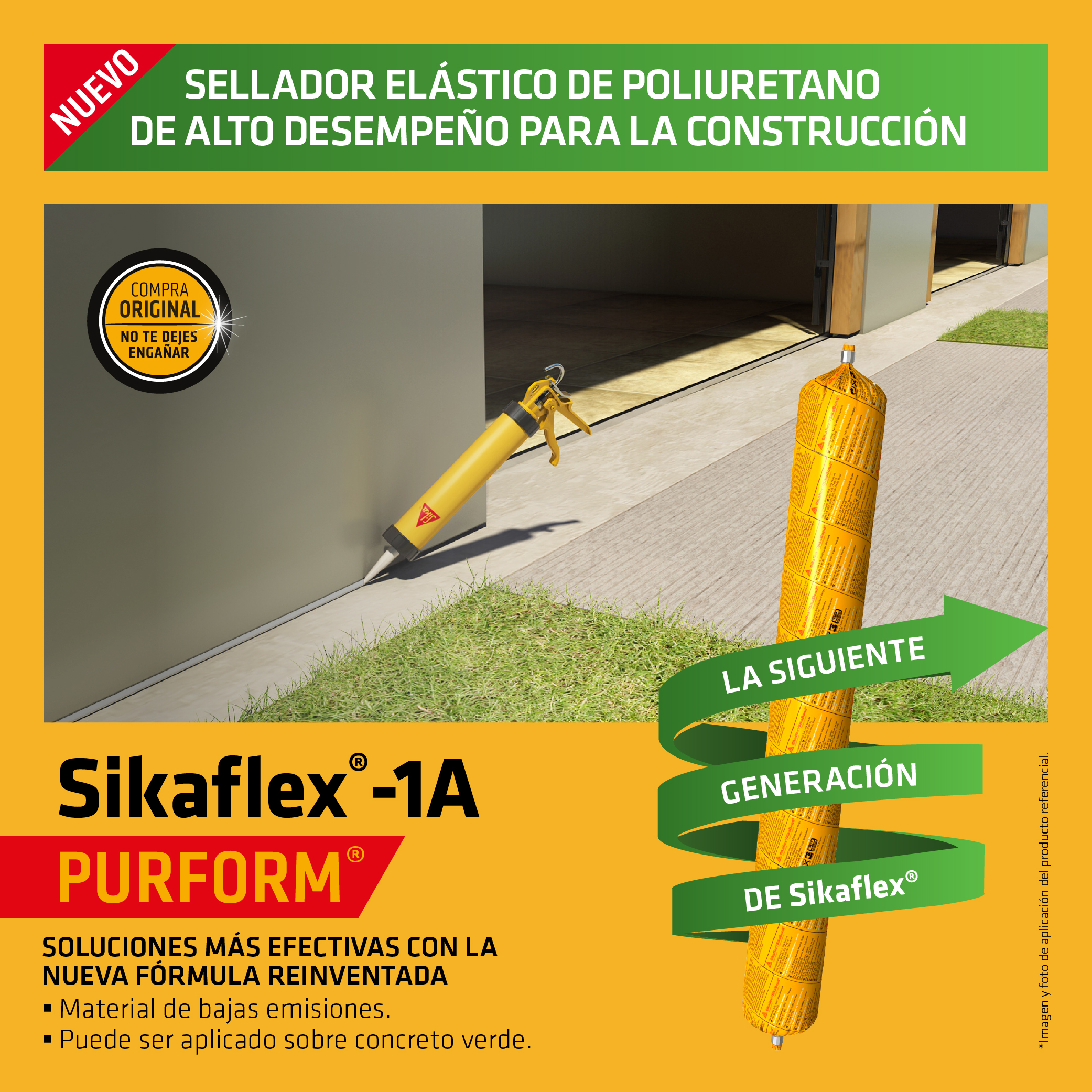 Sellador Adhesivo Elastomérico para juntas Sikaflex®-1A Purform® x 600 ml Gris