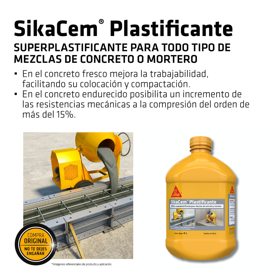 Aditivo Plastificante-Reductor de agua SikaCem®Plastificante x4L