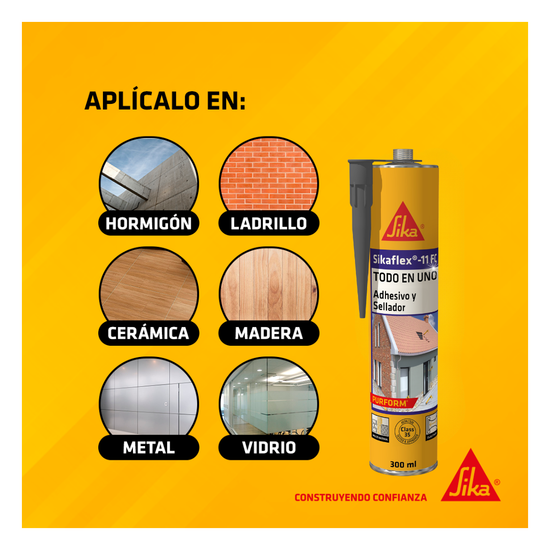 Tripack Adhesivo y Sellador Sikaflex®-11 FC Purform® Gris x 300 ml Gratis Sikabond 123