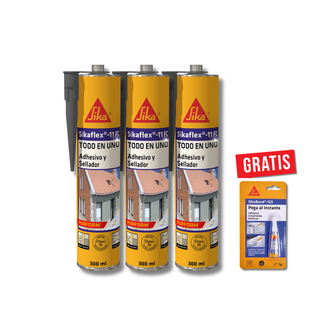 Tripack Adhesivo y Sellador Sikaflex®-11 FC Purform® Gris x 300 ml Gratis Sikabond 123