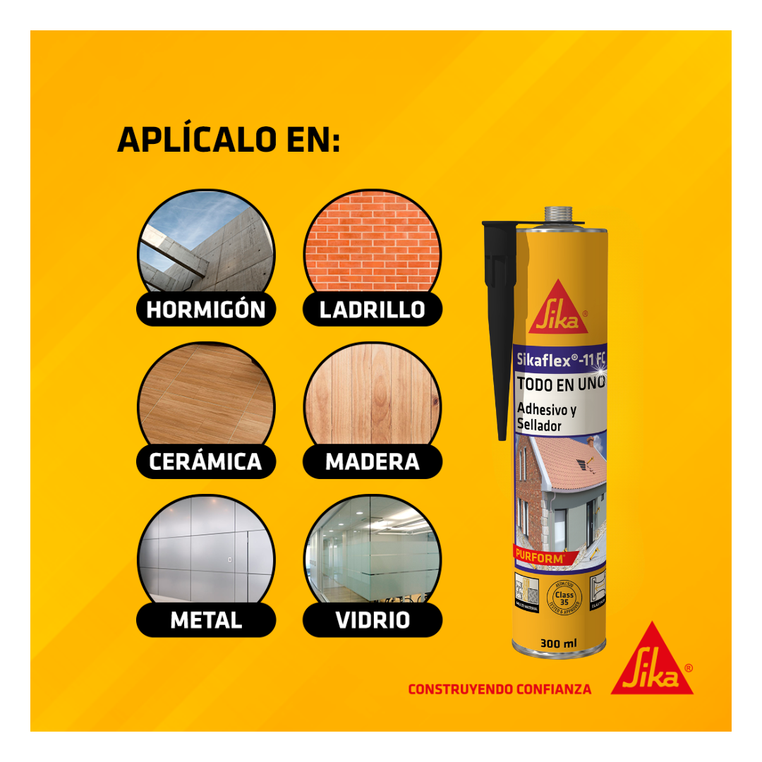 Pack 2 Adhesivo y Sellador Sikaflex®-11 FC Purform® Negro x 300 ml Gratis Sikabond 123