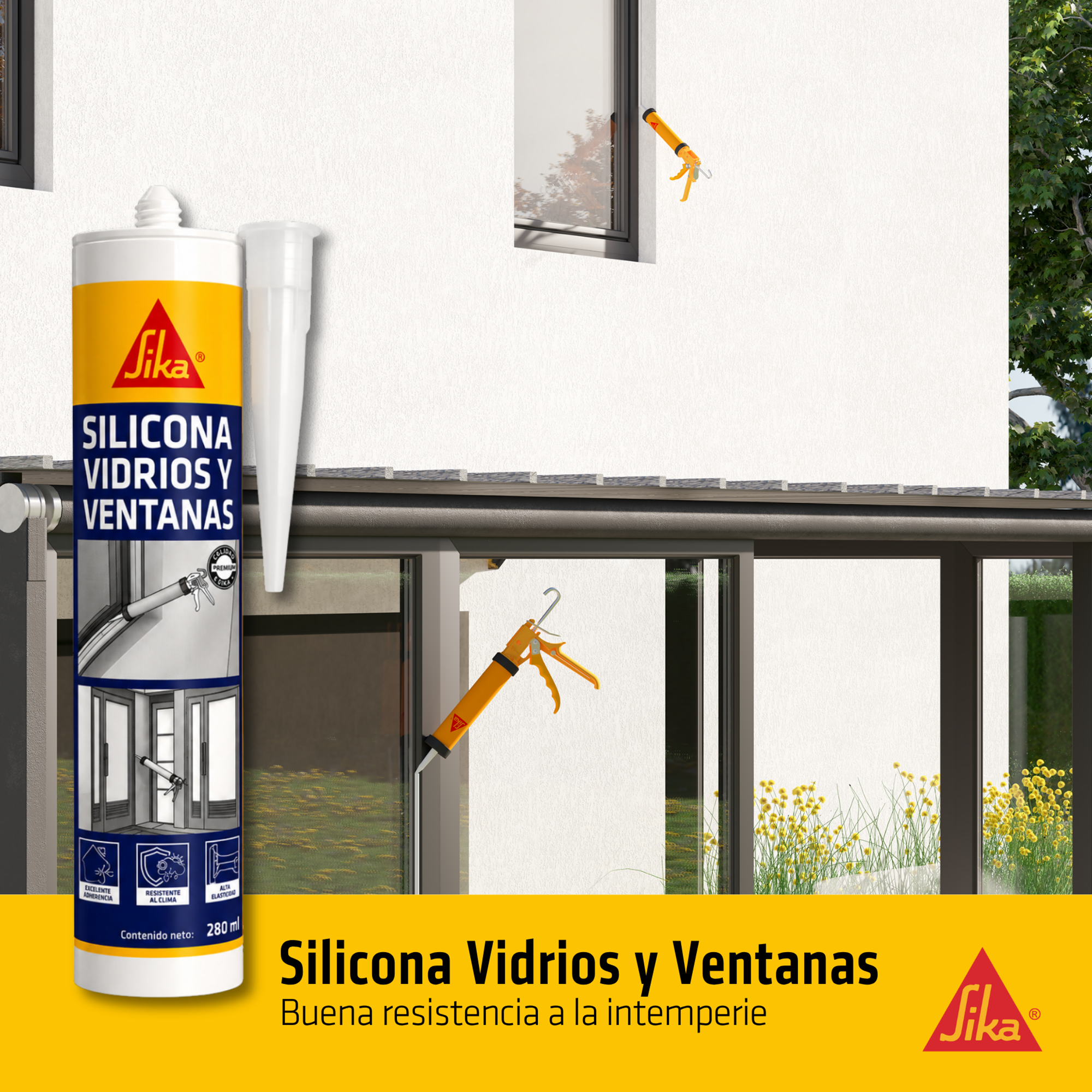 Pack 3  Sellador de Silicona para Vidrio y Aluminio Sika Seal-131 Blanco